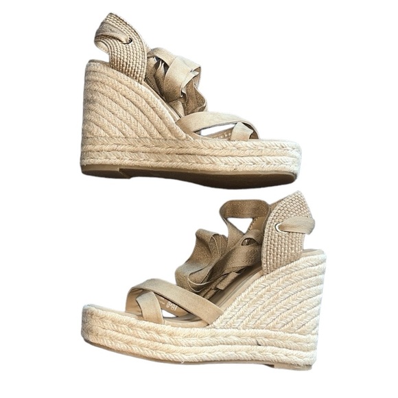 ZARA Lace Up Wedge Sandals Sandy Brown Size 38 NWOT - Picture 2 of 10